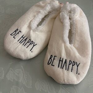 Rae Dunn Slippers with 'Be Happy'